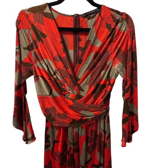 Zara Basic Womens Red & Brown Floral Wrap Dress Size Small dress - Picture 5 of 11